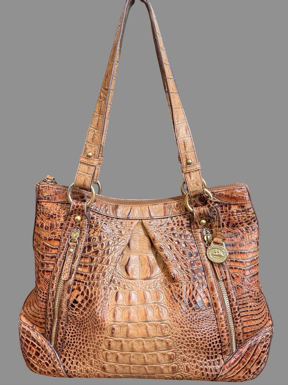 Brahmin Belinda Croc-Embossed Leather Shoulder Bag – Toasted Almond